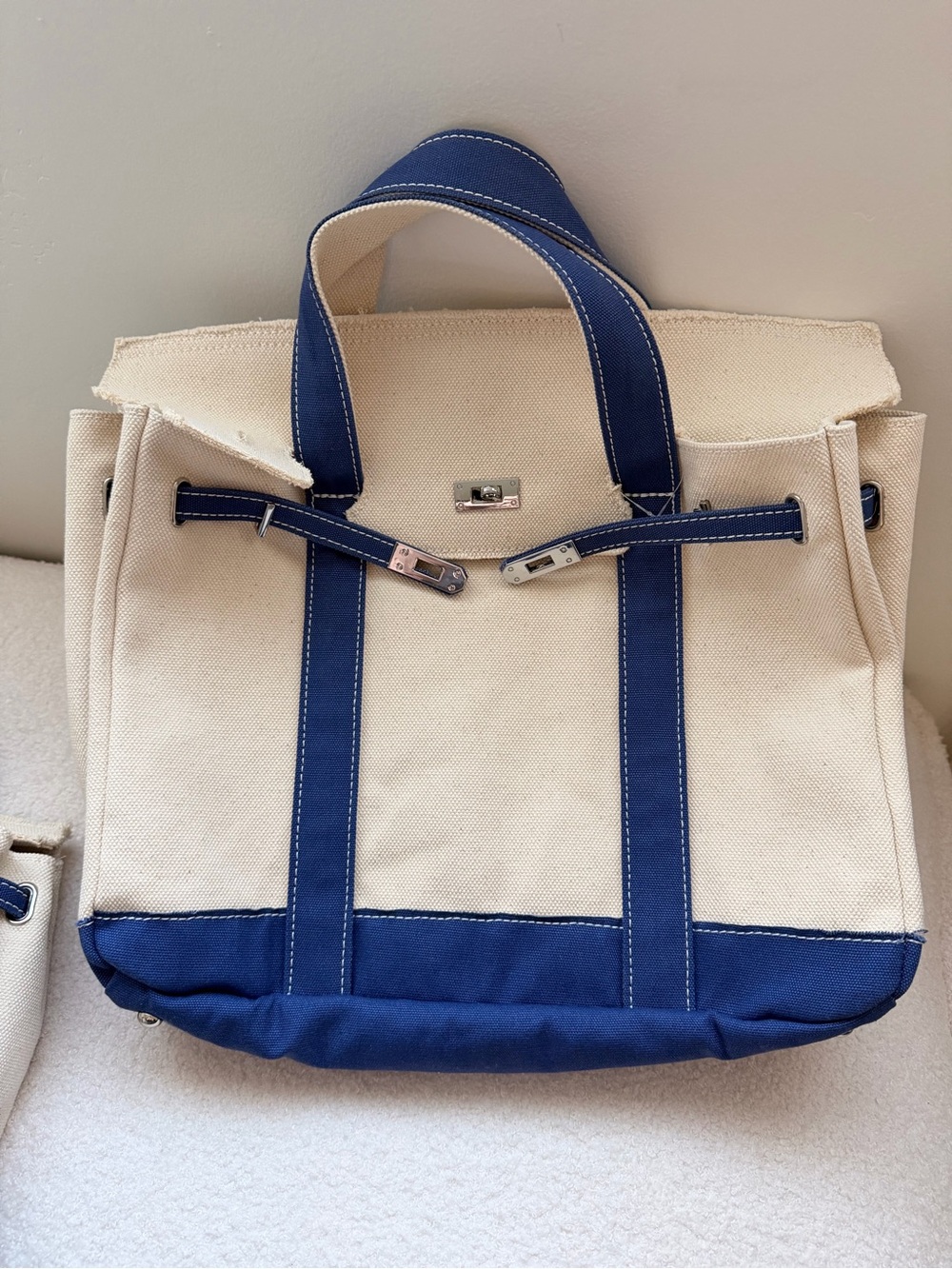Boatkin Style Large & Mini Canvas Boat Tote Bag Navy Blue with Silver Hardware - Picture 3 of 8